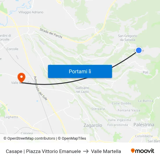 Casape | Piazza Vittorio Emanuele to Valle Martella map