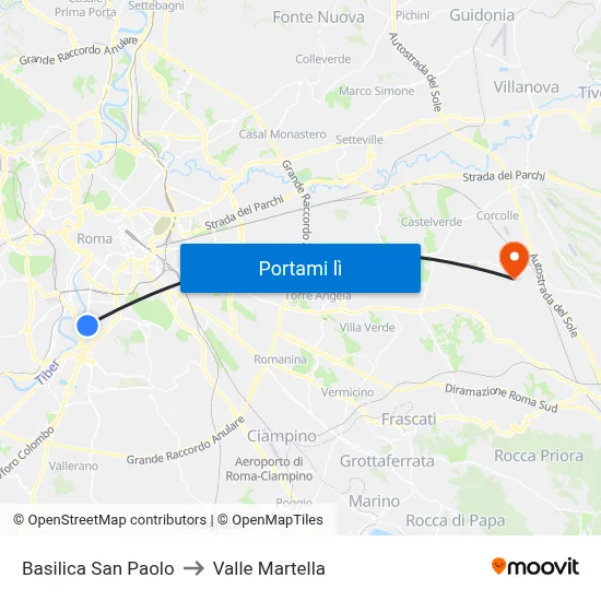Basilica San Paolo to Valle Martella map
