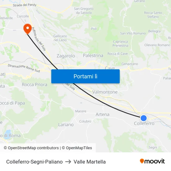 Colleferro-Segni-Paliano to Valle Martella map