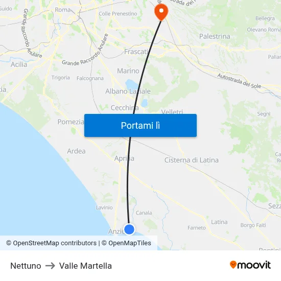 Nettuno to Valle Martella map