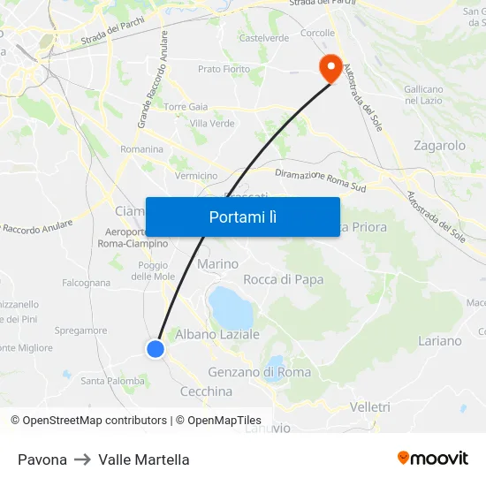 Pavona to Valle Martella map