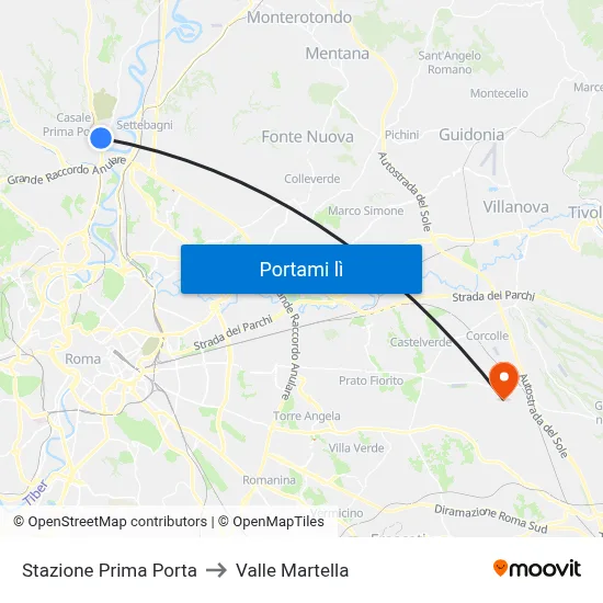 Stazione Prima Porta to Valle Martella map