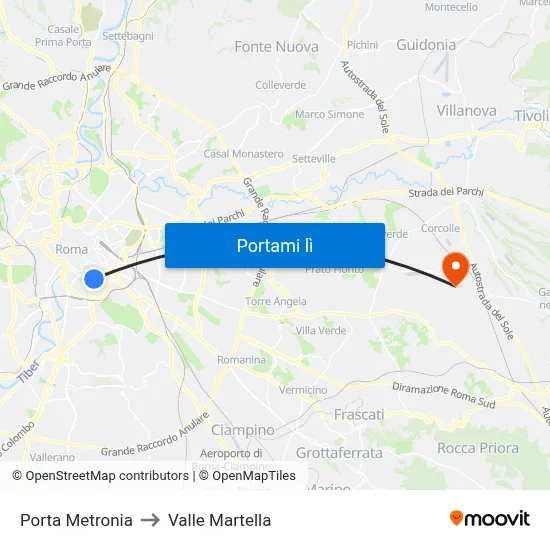 Porta Metronia to Valle Martella map