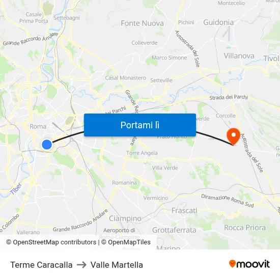 Terme Caracalla to Valle Martella map