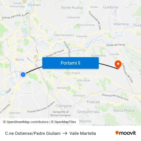 C.ne Ostiense/Padre Giuliani to Valle Martella map