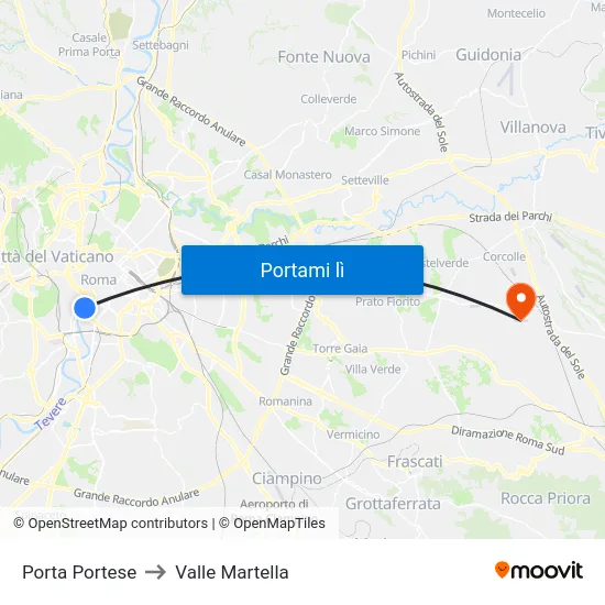 Porta Portese to Valle Martella map