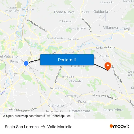 Scalo San Lorenzo to Valle Martella map