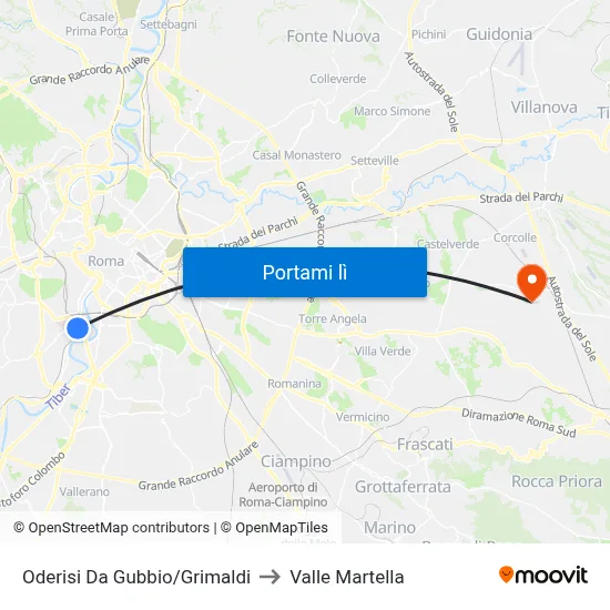 Oderisi Da Gubbio/Grimaldi to Valle Martella map