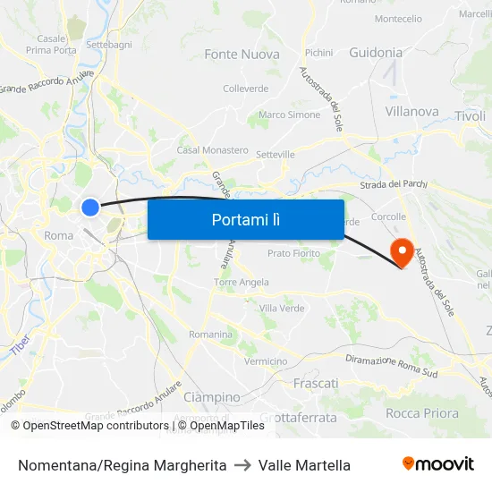 Nomentana/Regina Margherita to Valle Martella map