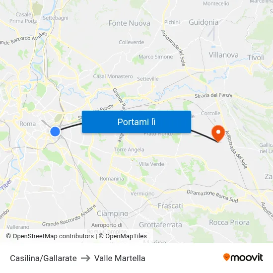 Casilina/Gallarate to Valle Martella map