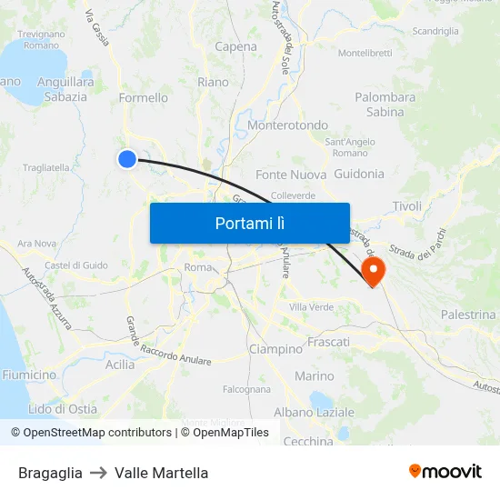 Bragaglia to Valle Martella map