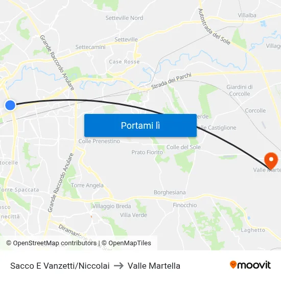 Sacco E Vanzetti/Niccolai to Valle Martella map