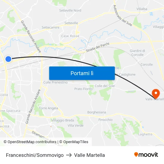 Franceschini/Sommovigo to Valle Martella map