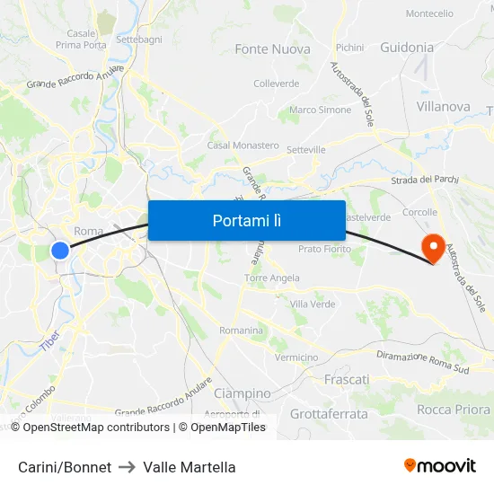 Carini/Bonnet to Valle Martella map