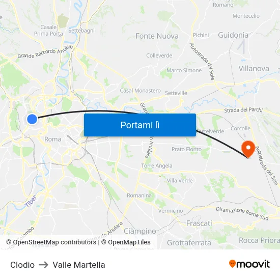 Clodio to Valle Martella map