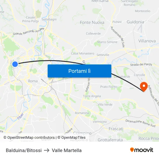 Balduina/Bitossi to Valle Martella map
