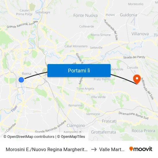 Morosini E./Nuovo Regina Margherita (H) to Valle Martella map