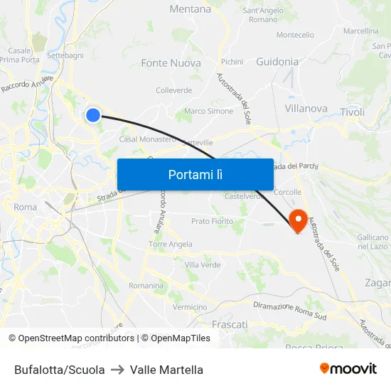 Bufalotta/Scuola to Valle Martella map