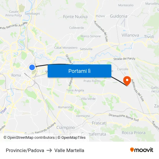 Provincie/Padova to Valle Martella map