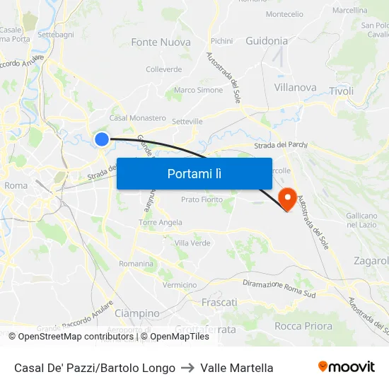 Casal De' Pazzi/Bartolo Longo to Valle Martella map