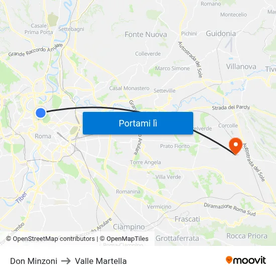Don Minzoni to Valle Martella map