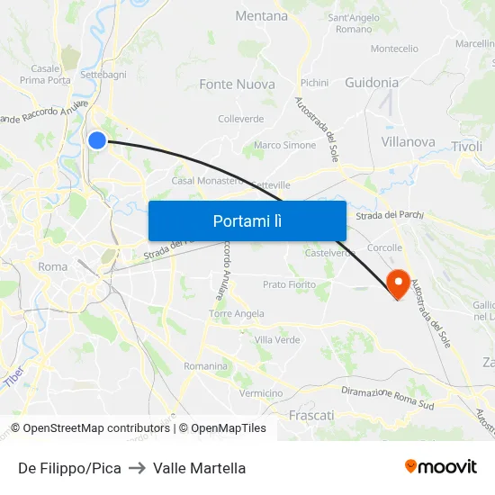 De Filippo/Pica to Valle Martella map