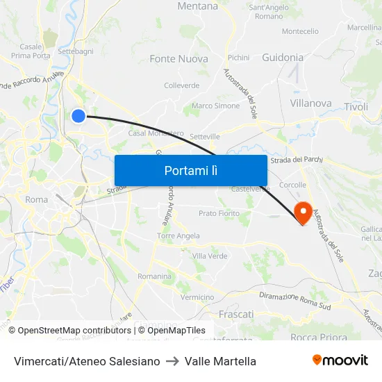 Vimercati/Ateneo Salesiano to Valle Martella map