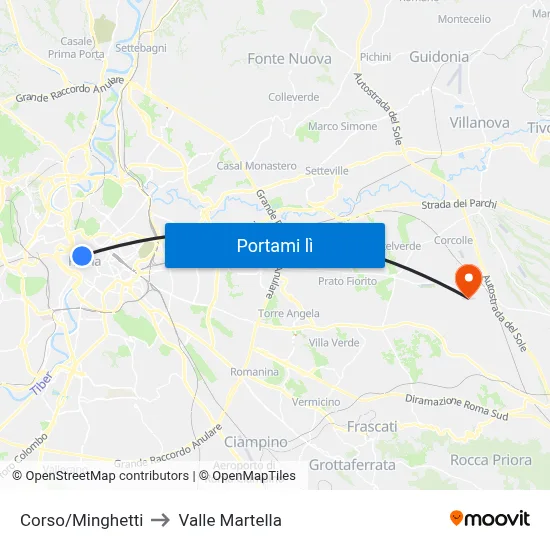 Corso/Minghetti to Valle Martella map