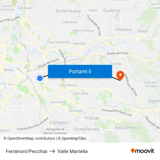 Ferraironi/Pecchiai to Valle Martella map