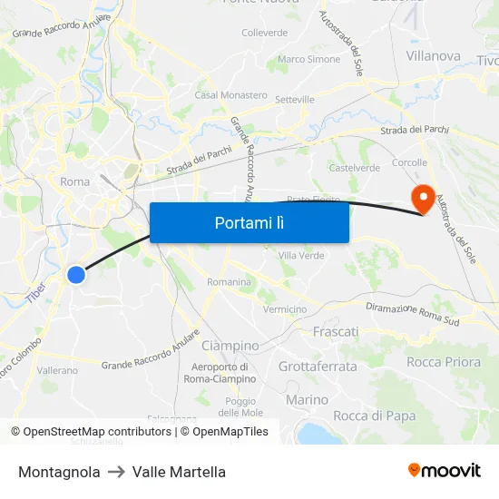 Montagnola to Valle Martella map