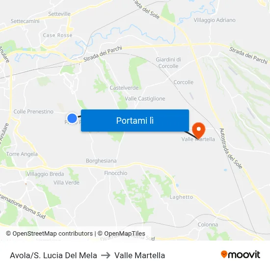 Avola/S. Lucia Del Mela to Valle Martella map