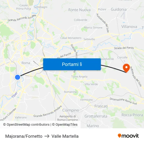 Majorana/Fornetto to Valle Martella map