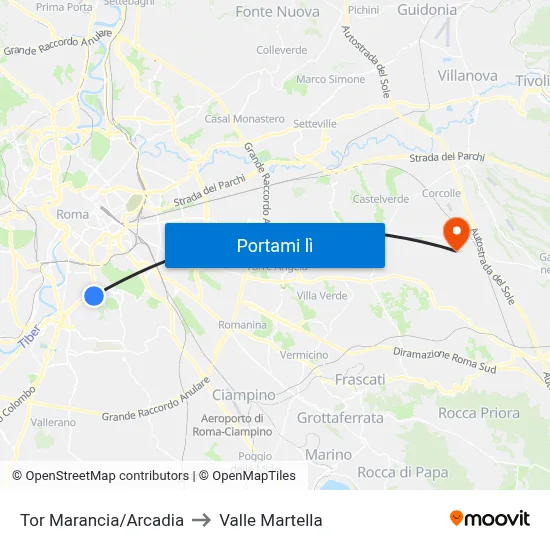 Tor Marancia/Arcadia to Valle Martella map