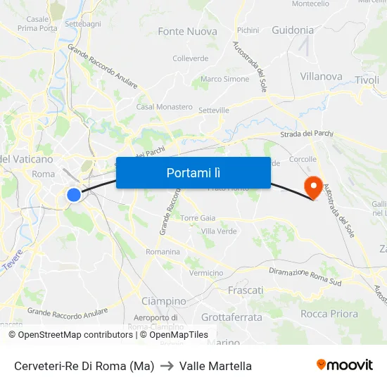 Cerveteri-Re Di Roma (Ma) to Valle Martella map
