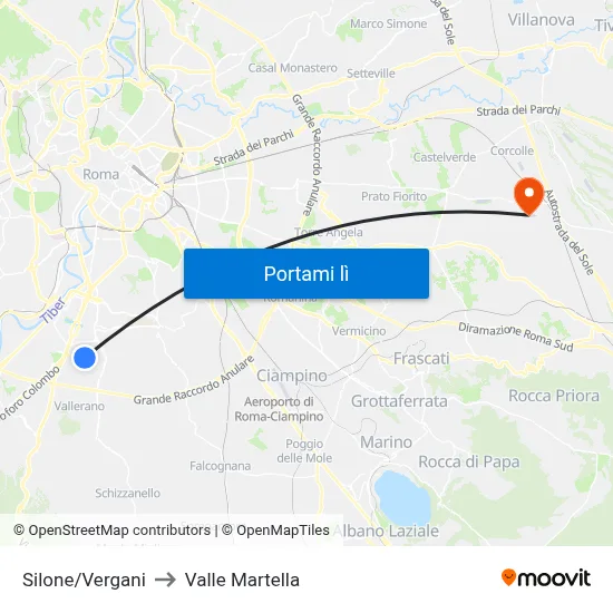 Silone/Vergani to Valle Martella map