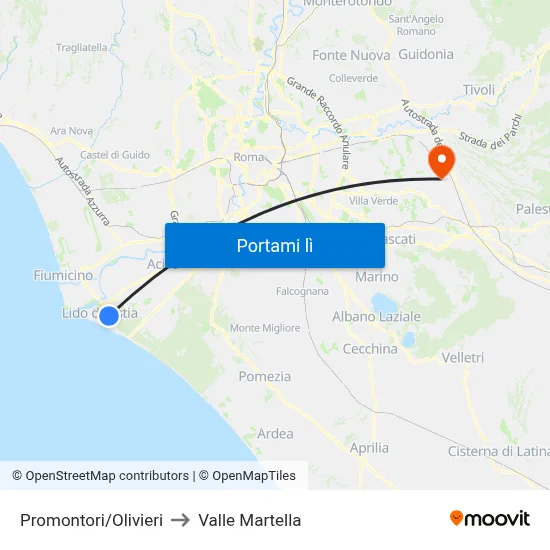 Promontori/Olivieri to Valle Martella map