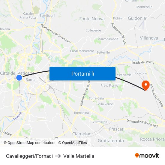 Cavalleggeri/Fornaci to Valle Martella map