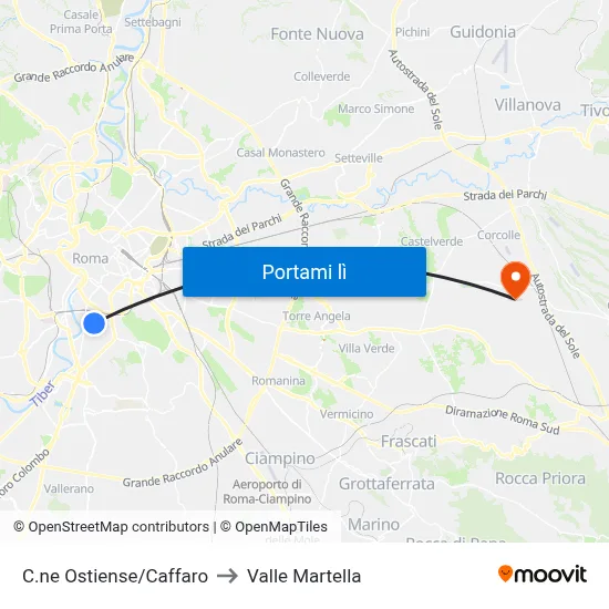 C.ne Ostiense/Caffaro to Valle Martella map