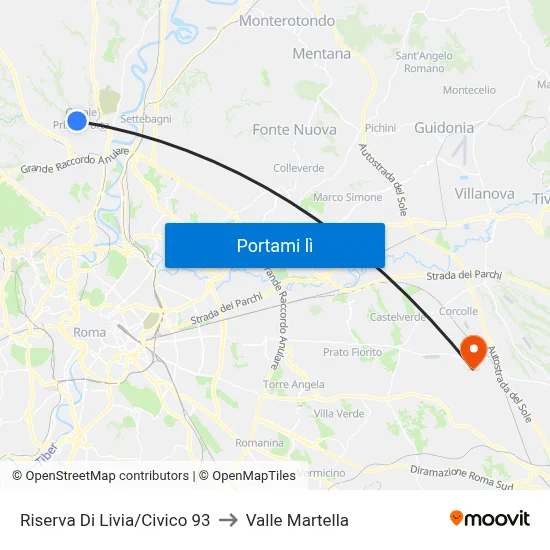 Riserva Di Livia/Civico 93 to Valle Martella map