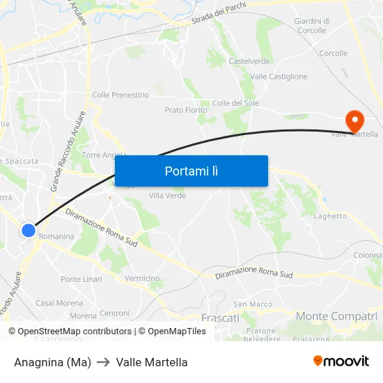 Anagnina (Ma) to Valle Martella map