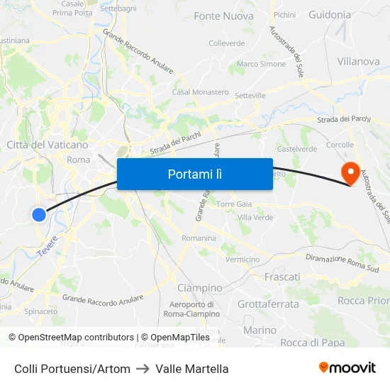 Colli Portuensi/Artom to Valle Martella map