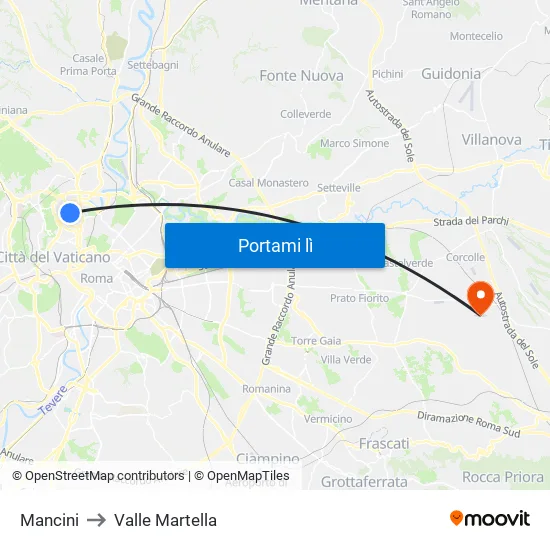 Mancini to Valle Martella map