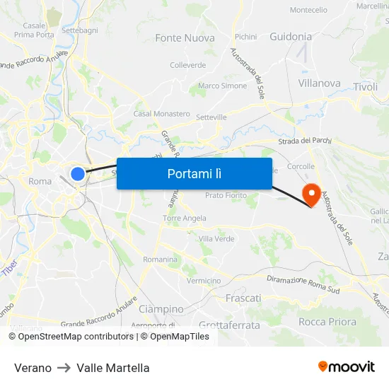 Verano to Valle Martella map