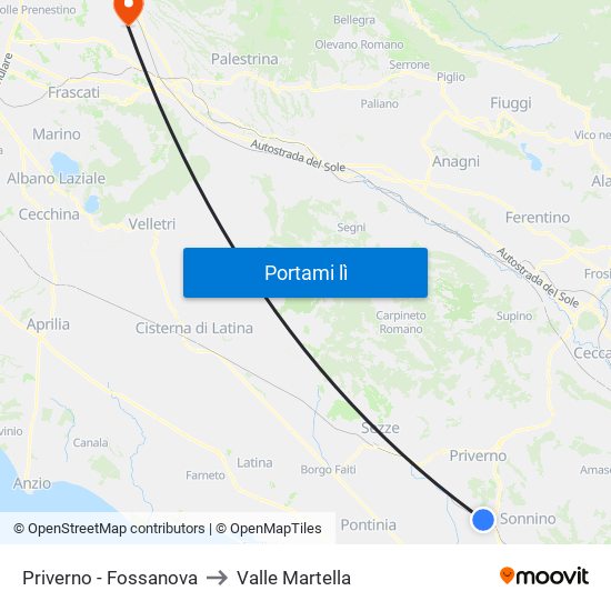 Priverno - Fossanova to Valle Martella map