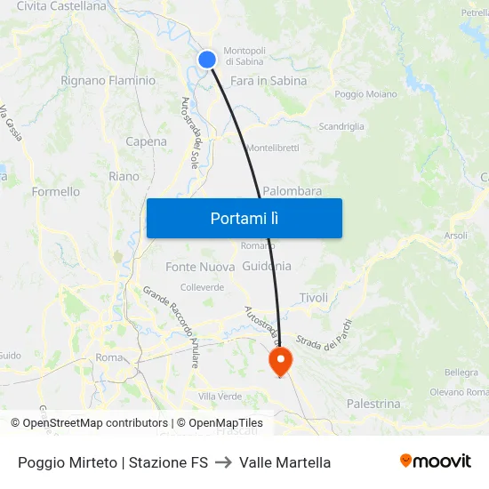 Poggio Mirteto | Stazione FS to Valle Martella map