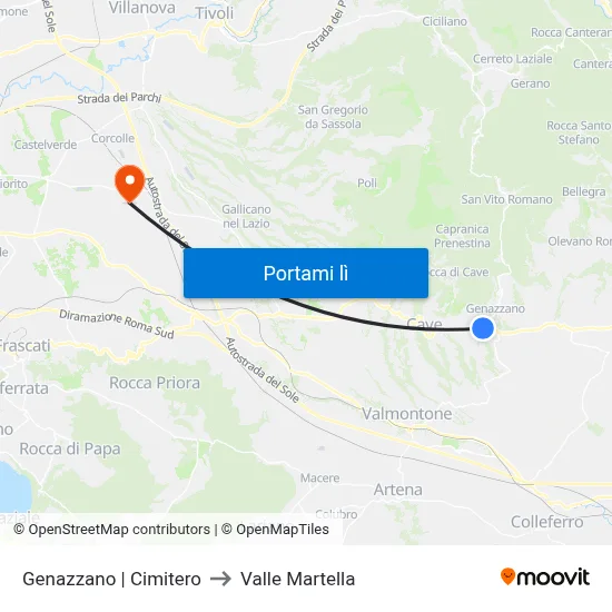 Genazzano | Cimitero to Valle Martella map