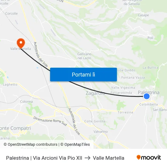 Palestrina | Via Arcioni Via Pio XII to Valle Martella map