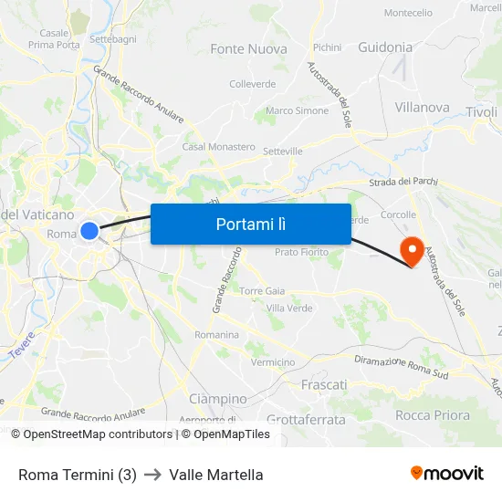 Roma Termini (3) to Valle Martella map