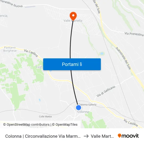 Colonna | Circonvallazione Via Marmorelle to Valle Martella map