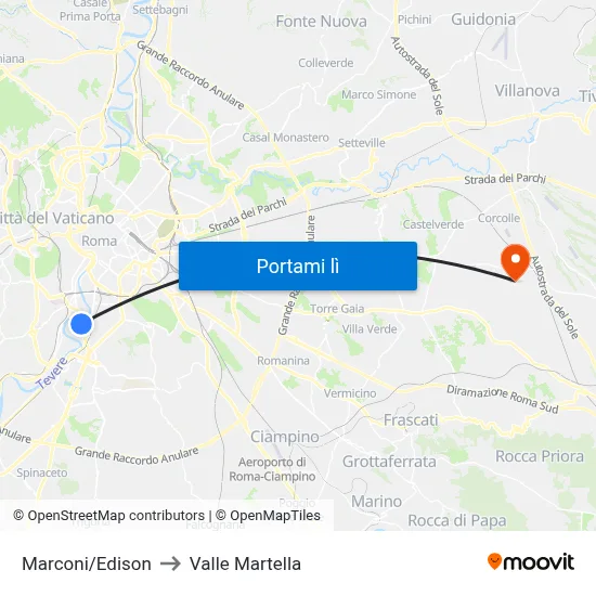 Marconi/Edison to Valle Martella map